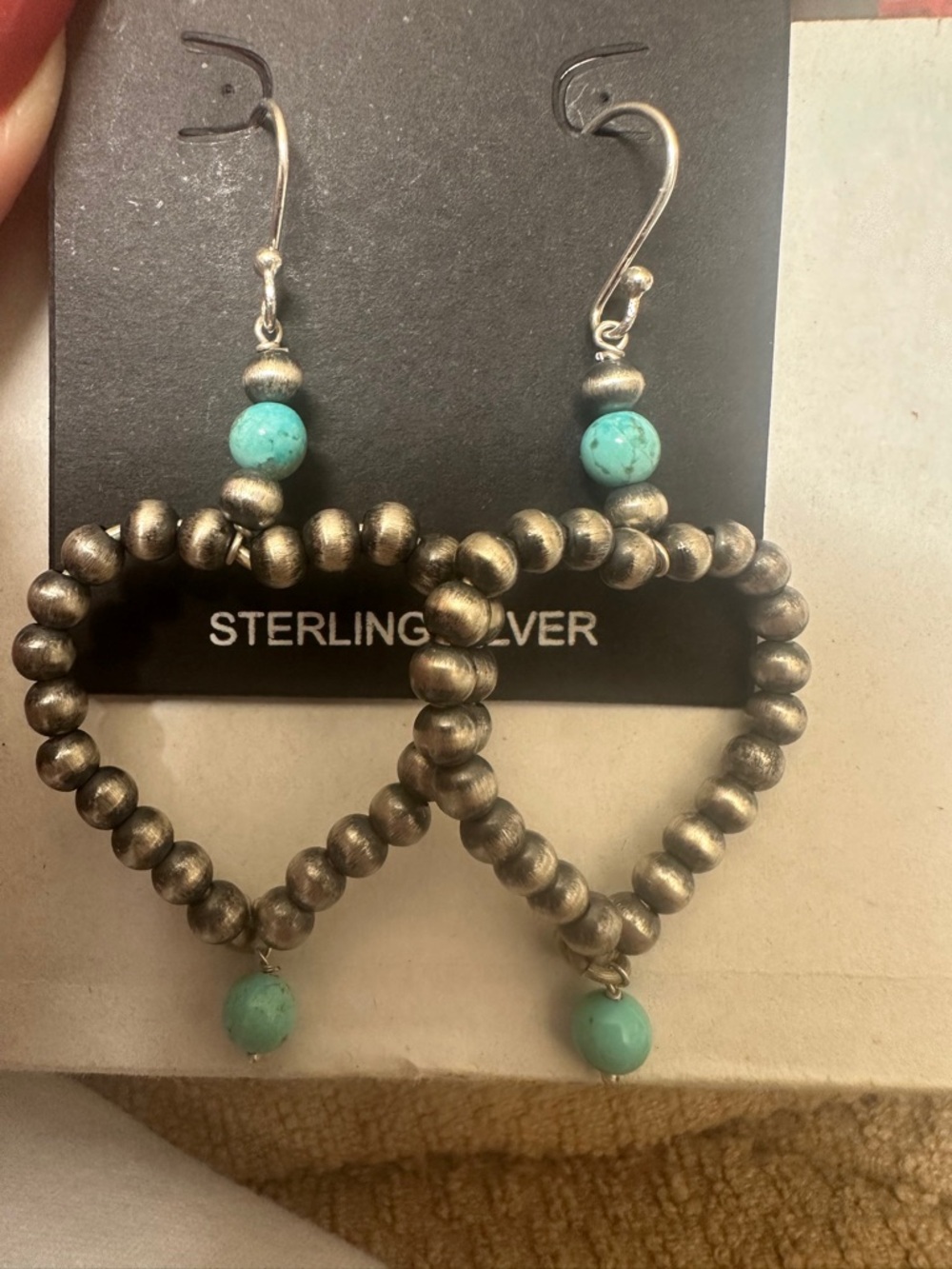 Native pearls Sterling Silver Heart Earrings with Turquoise Beads